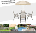 Outsunny 6 Piece Patio Dining Set for 4 with Umbrella, Outdoor Table and Chairs with 4 Folding Dining Chairs & Round Glass Table for Garden, Backyard and Poolside, Beige