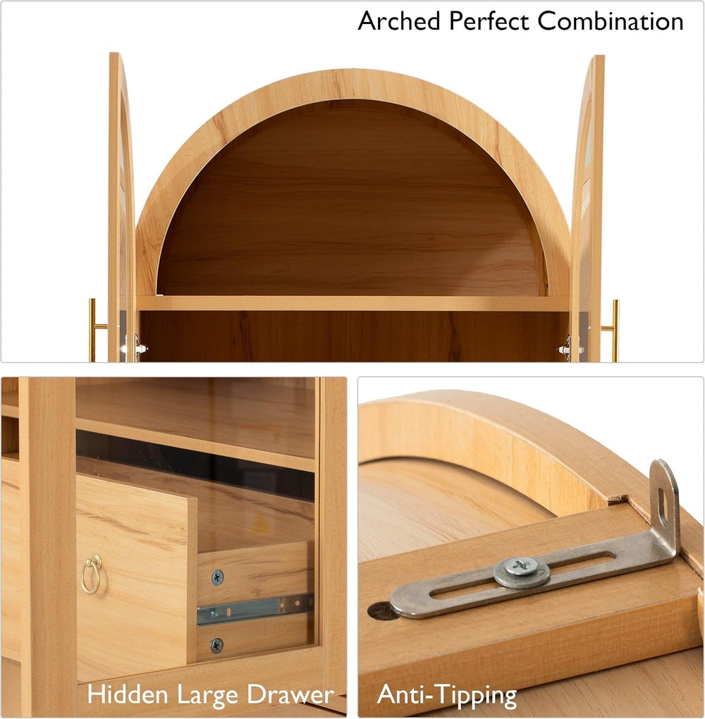 71" Tall Arched Kitchen Pantry Cabinet, Farmhouse Freestanding Storage C...