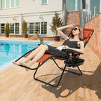 Giantex 2 PCS Zero Gravity Chair, Outdoor Chaise Lounge with Cup Holder, Patio Folding Chairs Recliner for Yard Pool Lawn Balcony, Orange
