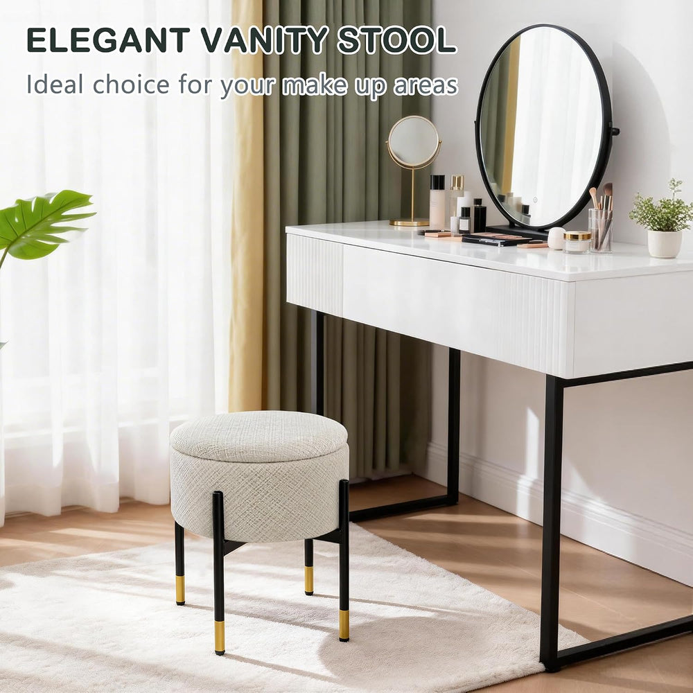 CAROLMADE Round Ottoman with Storage, Velvet Makeup Vanity Stool, Small Ottom...