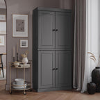 Palace Imports Solid Wood Kitchen Pantry - 71.5" H x 32" W Tall Storage Cabinet - with Adjustable Shelves & 2-Drawer Kit, Cupboard, Gray, 100% Renewable Eco-Friendly Wood, Made in Brazil