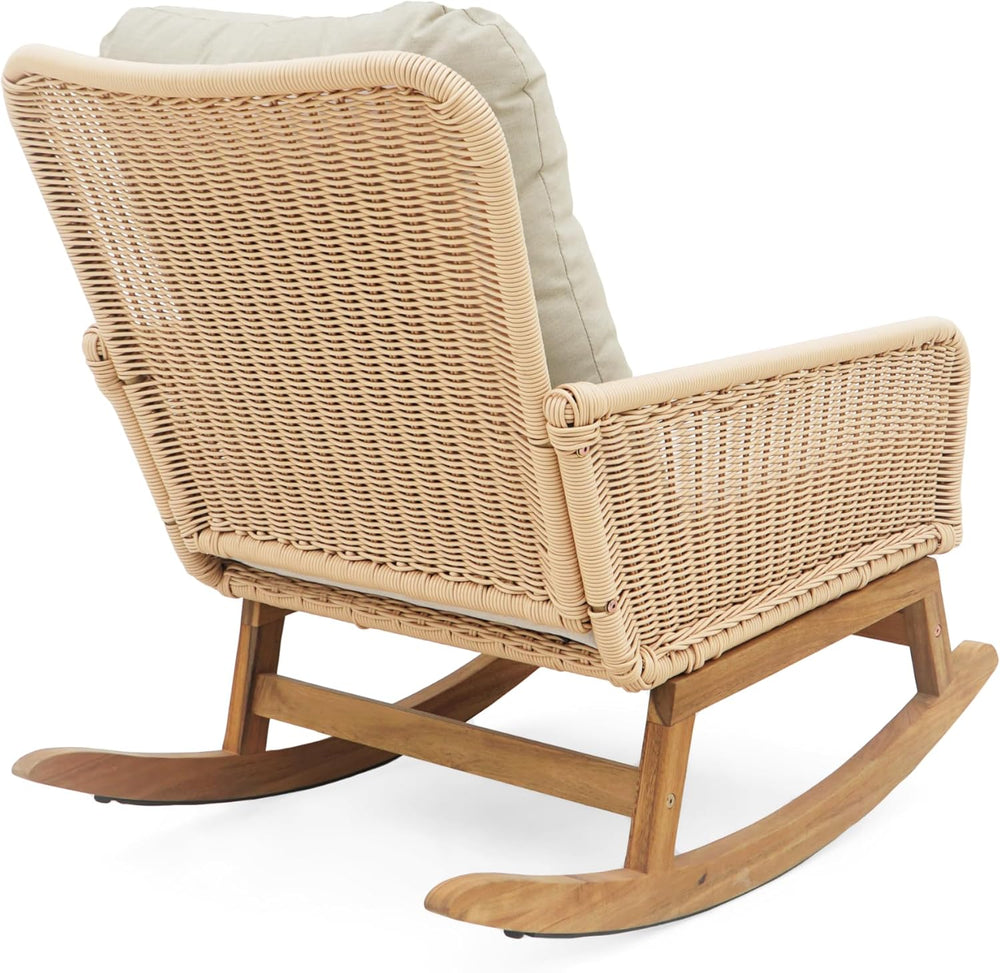 Rocking Chair with Padded Cushions, Modern Glider Chair, Wooden Frame with Ra...