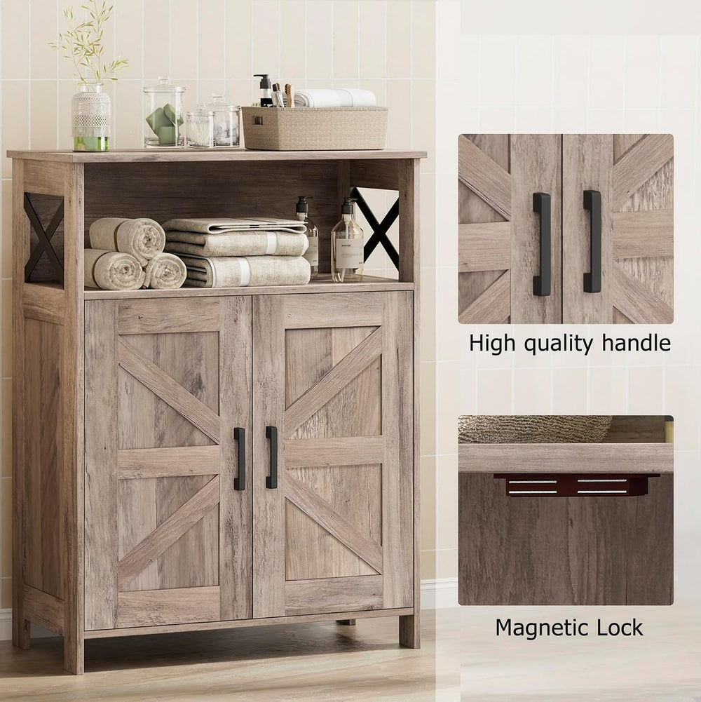 Farmhouse Bathroom Storage Cabinet with Doors, Small Floor Cabinet