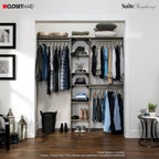 ClosetMaid SuiteSymphony Wood Closet Organizer Kit with Tower 3 Hang Rods, Top Shelves, Adjustable, Fits Spaces 5-9 ft. Wide, Graphite Grey