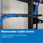 ICC 1U Ring Cable Manager Panel with Cover, Plastic with Metal Back Frame, 4" D-Rings, Horizontal Cable Management, Rackmount for 19” Network Racks, Black, Single Pack