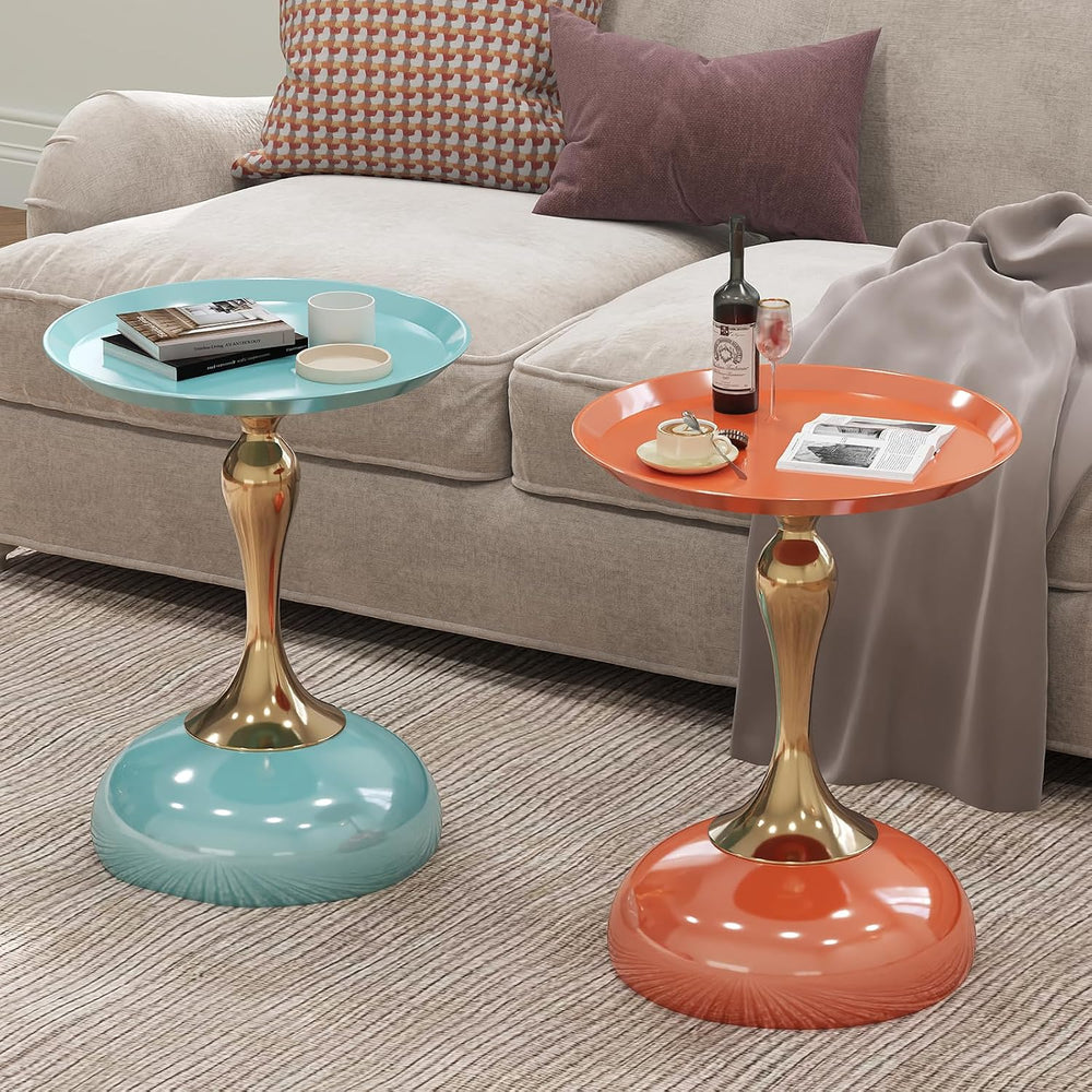 1-Pack Light Green Sleek Hourglass Side Table - Glossy Finish & Metallic ...