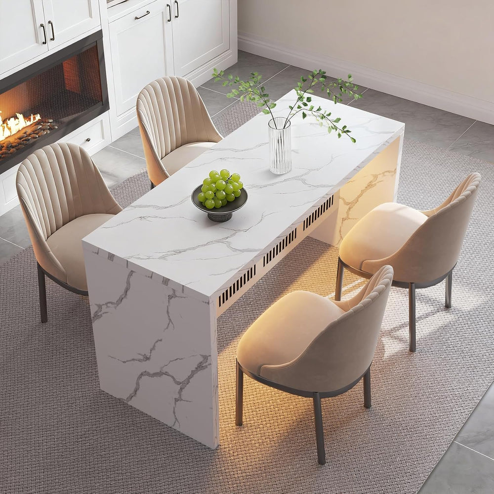 59IN Large Imitation Marble Dining Table, Suitable for 4-6 People, Modern Kit...