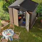 Furniwell 6x8 FT Outdoor Storage Shed, Metal Garden Sheds Outdoor Storage House with Single Lockable Door for Backyard Patio Lawn, Brown