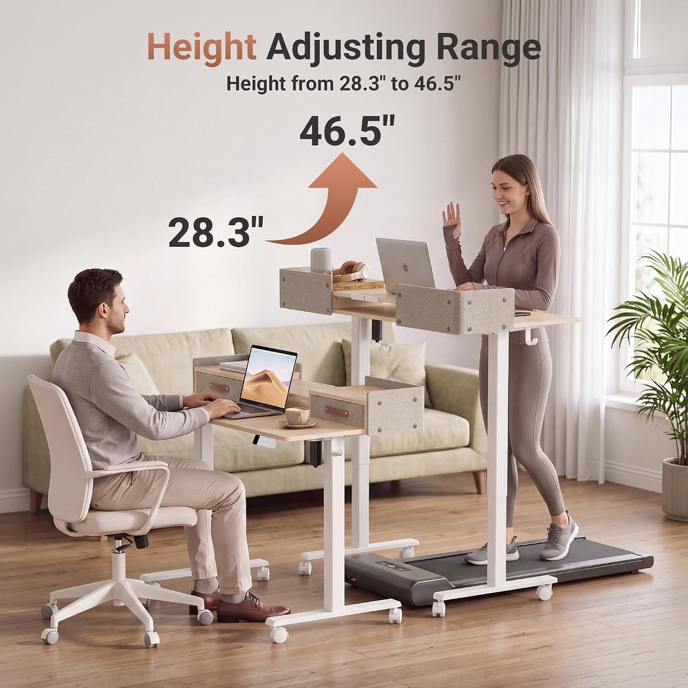 Claiks Standing Desk with Drawers & Wheels, 2 Height Shelf 59" Ntural