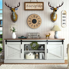 Kurapika Farmhouse TV Stand and Entertainment Center for TV Up to 75 Inch, with Sliding Barn Doors and Adjustable Shelf, Console Table and Media Furniture with Storage Cabinet, 67 Inch, White