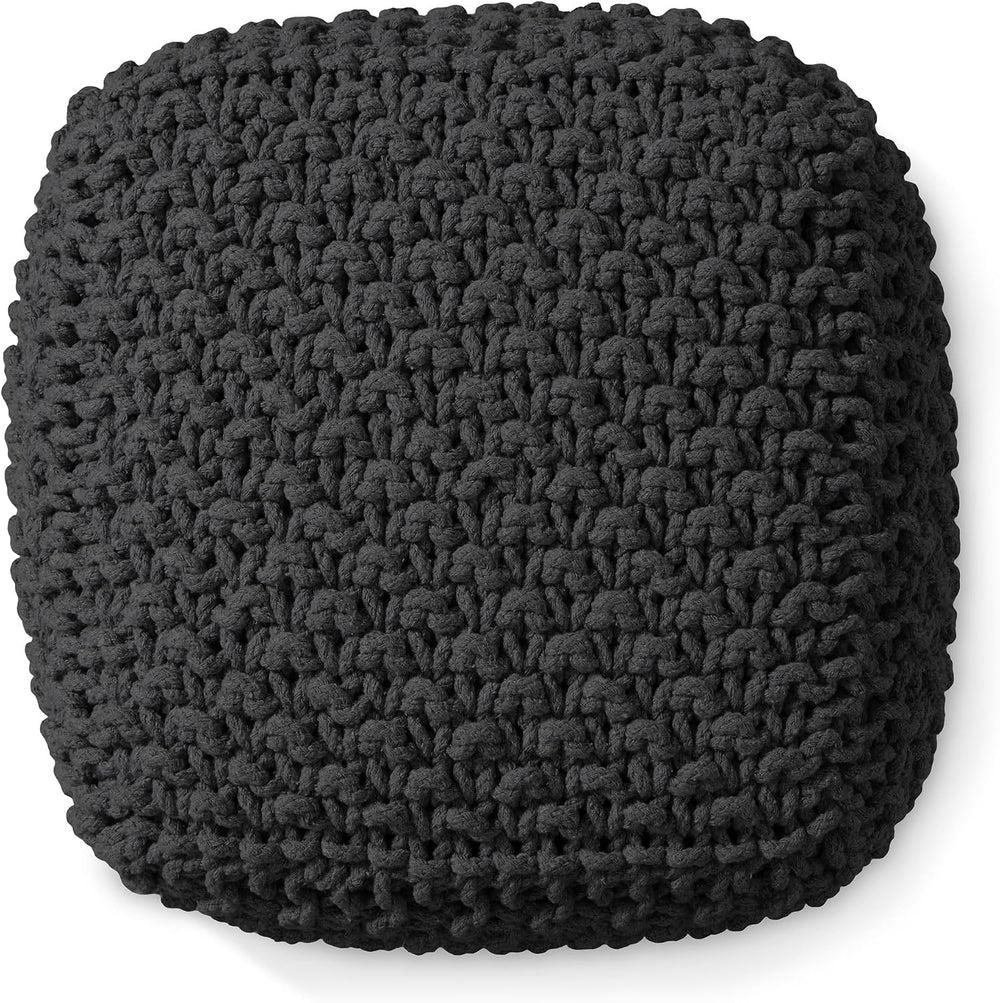 Casafield Square Pouf Ottoman, Black - 18.5" W x 18.5" D x 14.5&quo...