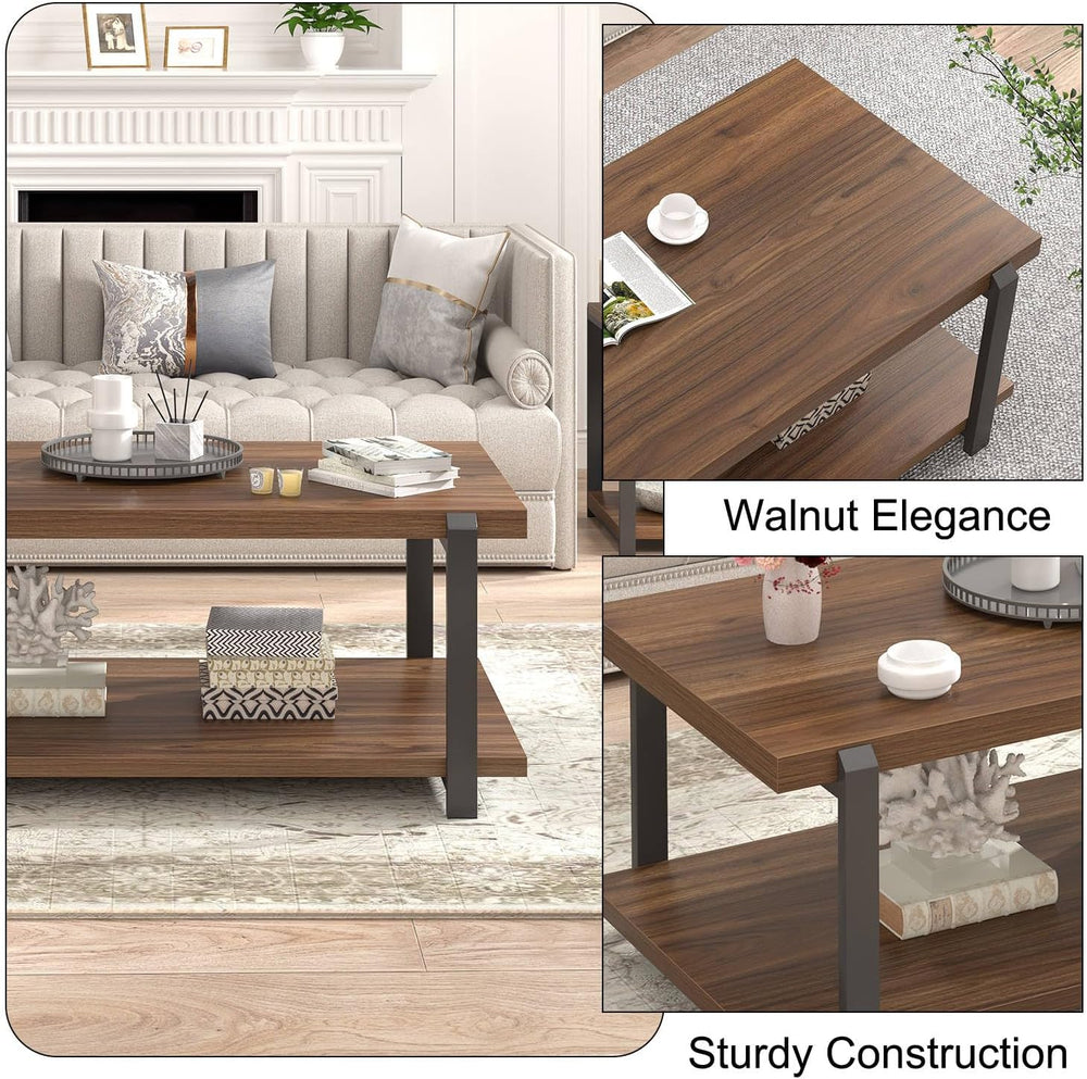 FOLUBAN Modern Coffee Table with Storage Shelf, Rustic Wood Center Table for ...