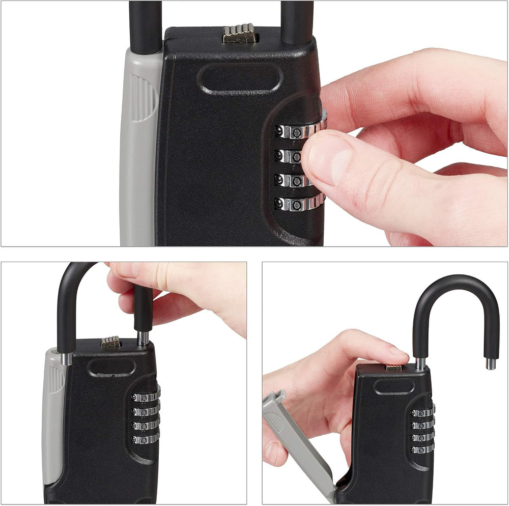 Relaxdays Key safe with handle, 4-digit numeric code, outside, key safe, smal...