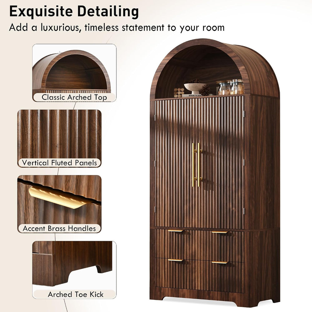 Polibi 72" Tall Arched Kitchen Pantry Cabinet with 2 Drawers & 8 Adj...