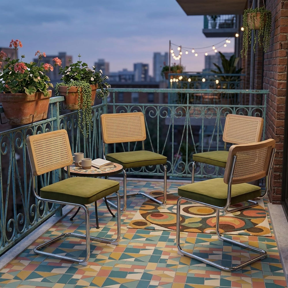 Rattan Dining Chairs Set of 4, Mid-Century Modern Dining Room Chairs with Can...