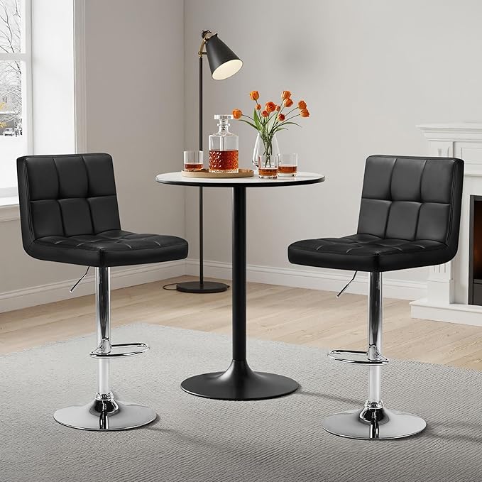 Yaheetech Bar Stools Set of 3, Adjustable PU Leather Swivel Barstools, Modern...