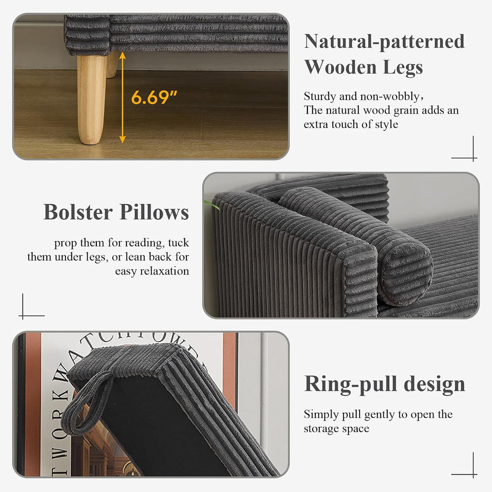 65.35" Storage Bench, Corduroy Upholstered End of Bed Bench with Bolster...