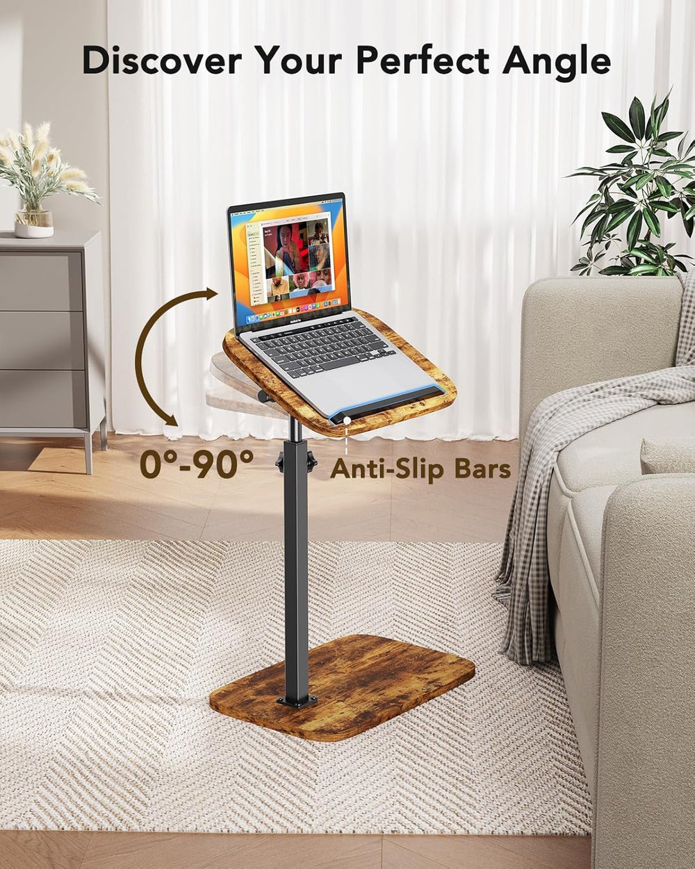 HUANUO TV Tray Table, Adjustable Height TV Tray with 360° Swivel & 90° Ti...