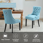 Upholstered Dining Chairs with Arms, Set of 2, Dining Room Chairs with Solid Wood Legs and Tufted Backrest(Linen+Blue)