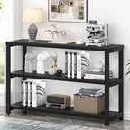 EXCEFUR Industrial Entryway Table, 3 Tier Console Table for Living Room, Wood Sofa Table for Hallway Behind Couch (47 Inch, Modern Black)