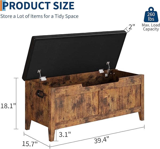 GAOMON Storage Bench, 39.4” Wooden Chest Storage Box with 2 Safety Hinges, Entryway Benches with Flip-Top, Large Trunk for Living Room, Bedroom, Easy Assembly