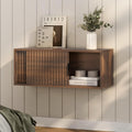 Fluted Floating TV Stand, 30" Multi-Purpose TV Display Shelf Modern Console Entertainment Center Cabinet with Sliding Doors for Bedroom Living Room Entryway, Brown