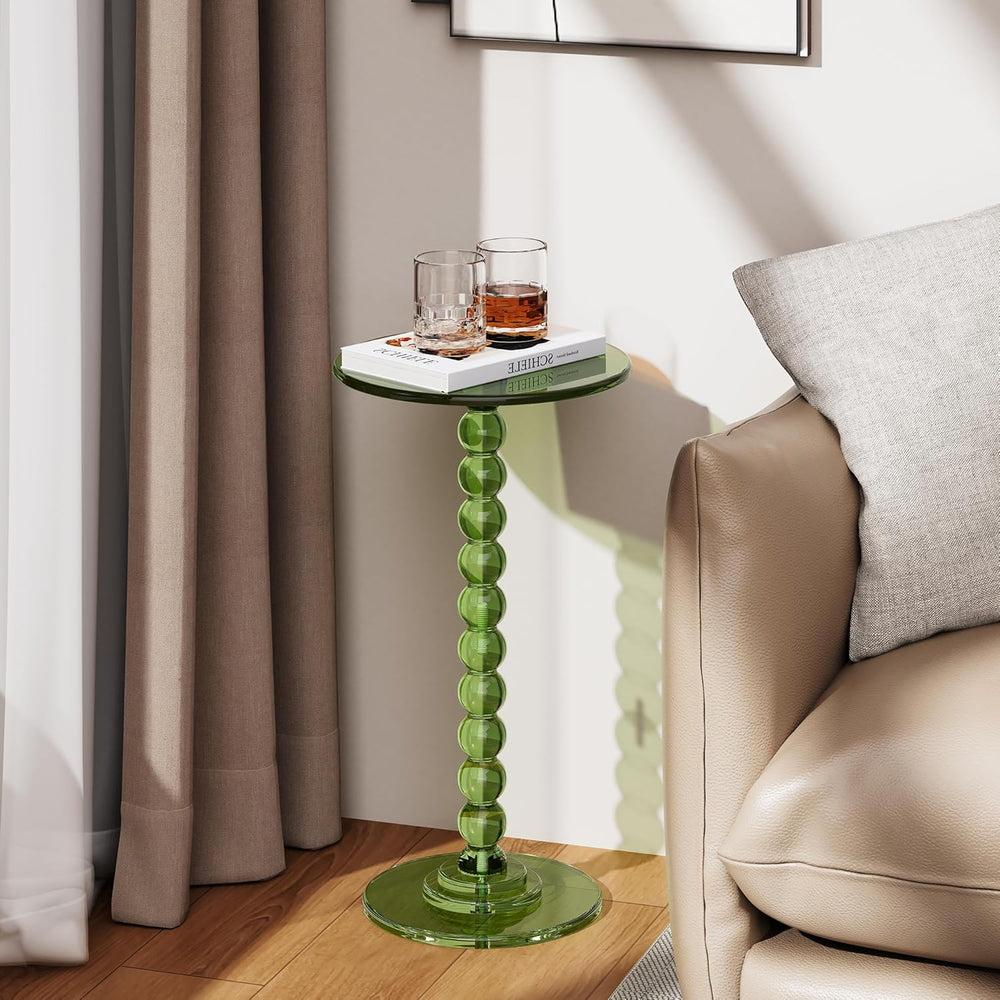 Acrylic Side Table, End Table Round Top with Solid Post for Living Room, Bedr...