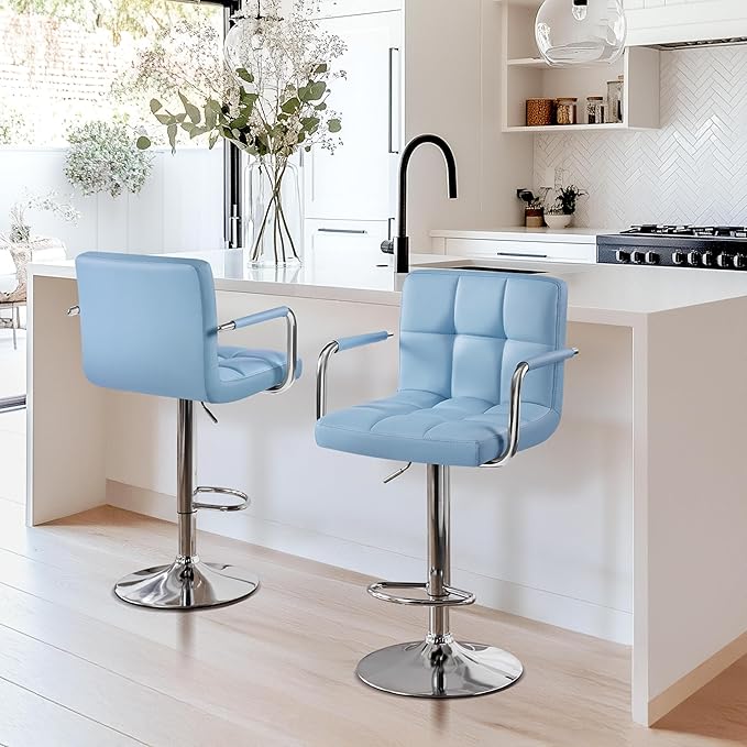 Yaheetech Bar Stools Set of 2, PU Leather Adjustable Swivel Barstools, Hydrau...