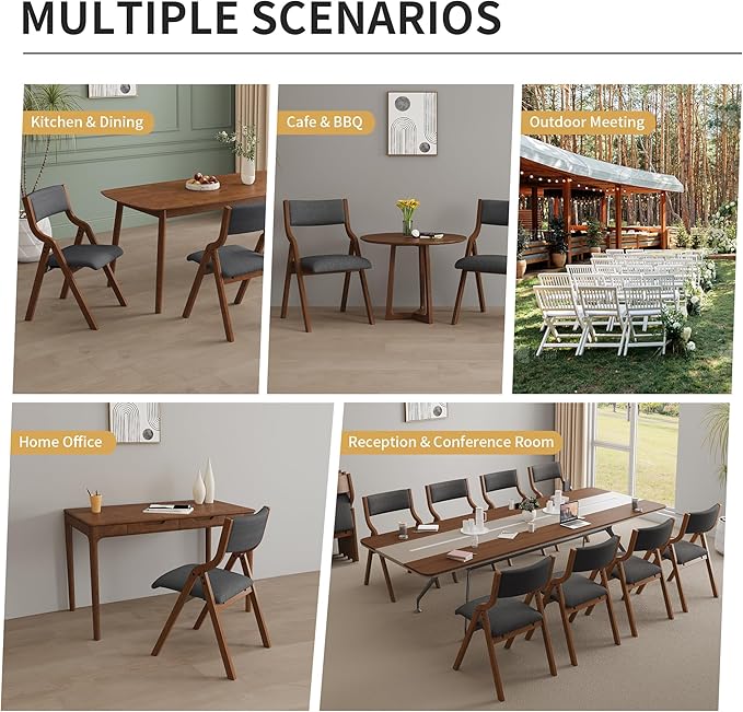 Ball & Cast Modern Folding Chairs Foldable Dining Chairs Set of 2, 18" Seat Height, Dark Grey