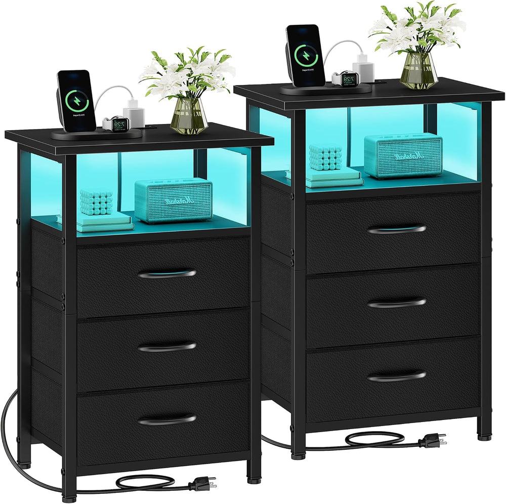 Vagusicc Night Stand Set 2 with Charging Station, LED Nightstand for Bedroom,...