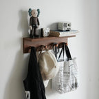 Entrance Coat Rack ，Coat Hooks, Wall-Mounted Wooden Hook Rack, Wall-Mounted Shelves are Very Suitable (Teak Colored Veneer)