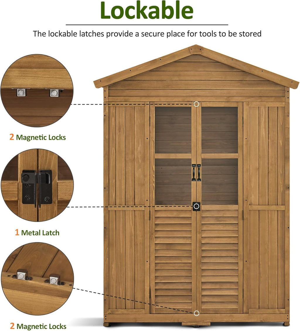 Macrout Outdoor Storage Cabinet, 78 Inches Outside Storage Shed with 6 Shelves, Wooden Garden Shed with Lockable Door for Yard Patio Lawn, 1743