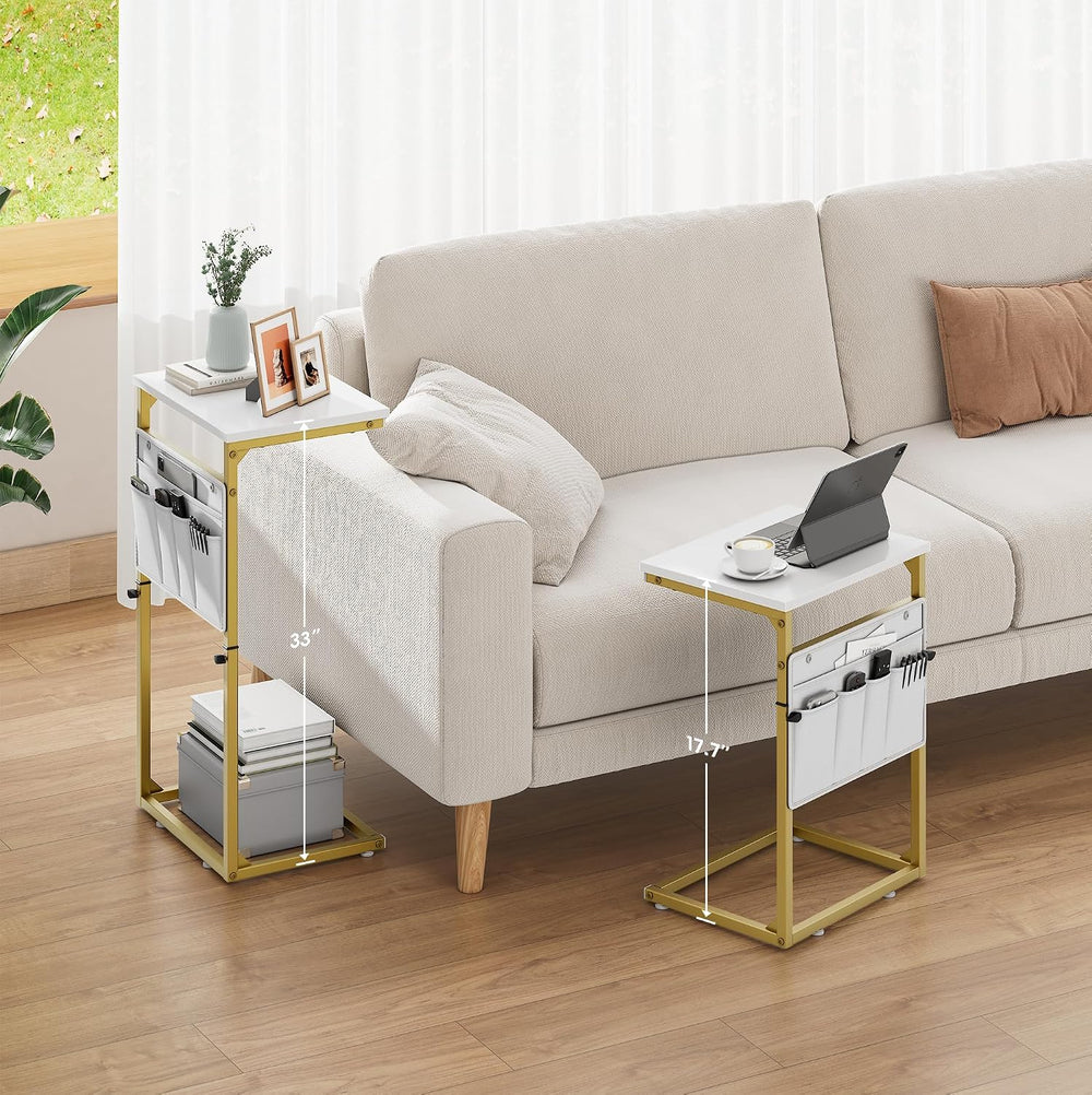 Vagusicc C Shaped End Table, 33'' Tall Side Table for Couch, Adjustab...
