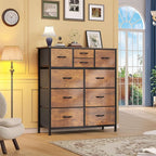 DWVO Dresser with 10 Drawers - Fabric Storage Tower, Organizer Unit for Living Room, Hallway - Sturdy Steel Frame, Wooden Top & Easy Pull Fabric Bins