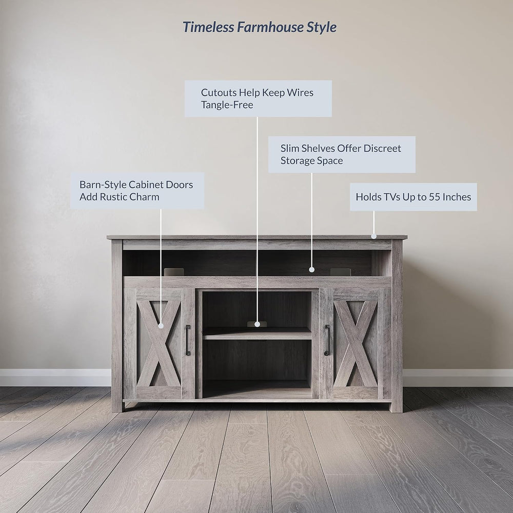 BELLEZE Modern 48 Inch Barn Door Wood TV Stand & Media Entertainment Cent...