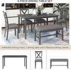 SogesPower 6-Piece Kitchen Dining Table Set for 4-6,Rectangular Dining Table with 4 Fabric Chairs & 1 Bench for Dining Room Living Room,Gray