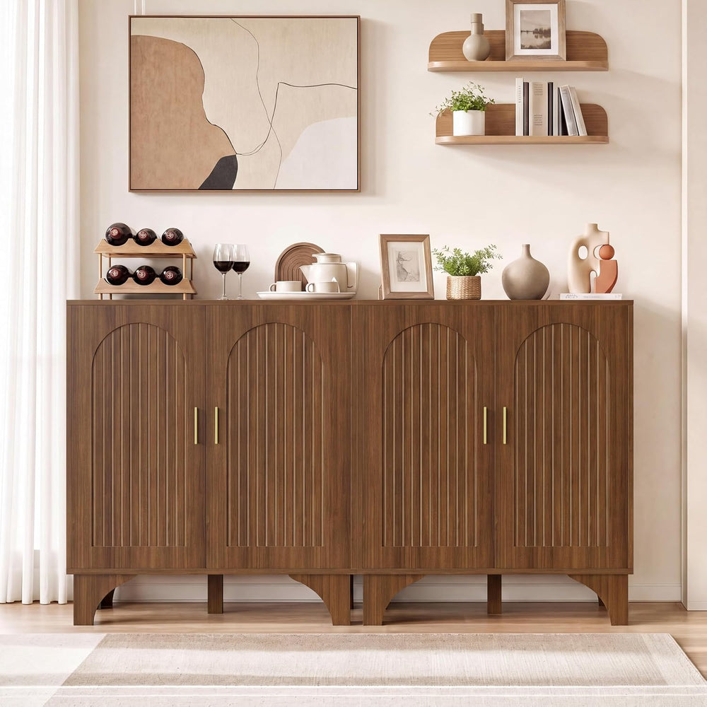 Mid Century Modern Buffet Cabinet Arched Doors Walnut Storage Sideboard