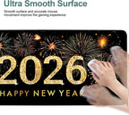 2026 Happy New Year Gaming Mouse Pad 35.4"x15.7"Desk Mat Anti-Slip Rubber Base & Durable Stitched Edges for Gamers Smooth Mouse Writing Surface for Desk Office/Home