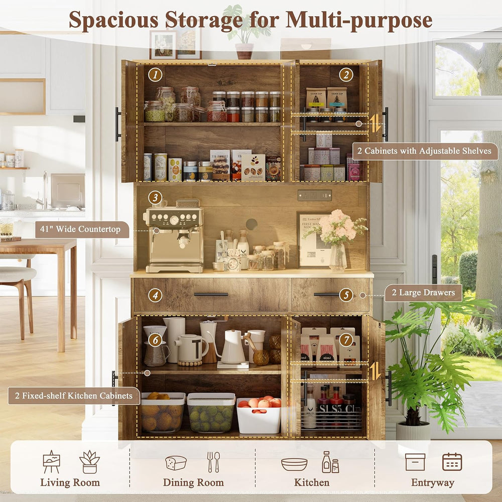 Vongrasig Farmhouse Pantry Cabinet with Charging Station, Tall Kitchen Pantry...