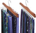 TOPIA HANGER Tie Rack Hanger for Closet 2 Packs, Wooden Tie Organizer for Men with 24 Folding Hooks, Space Saving Necktie Holder for Storage and Display Bra, Tank Top, Camisole (Walnut)-CT14WA-2