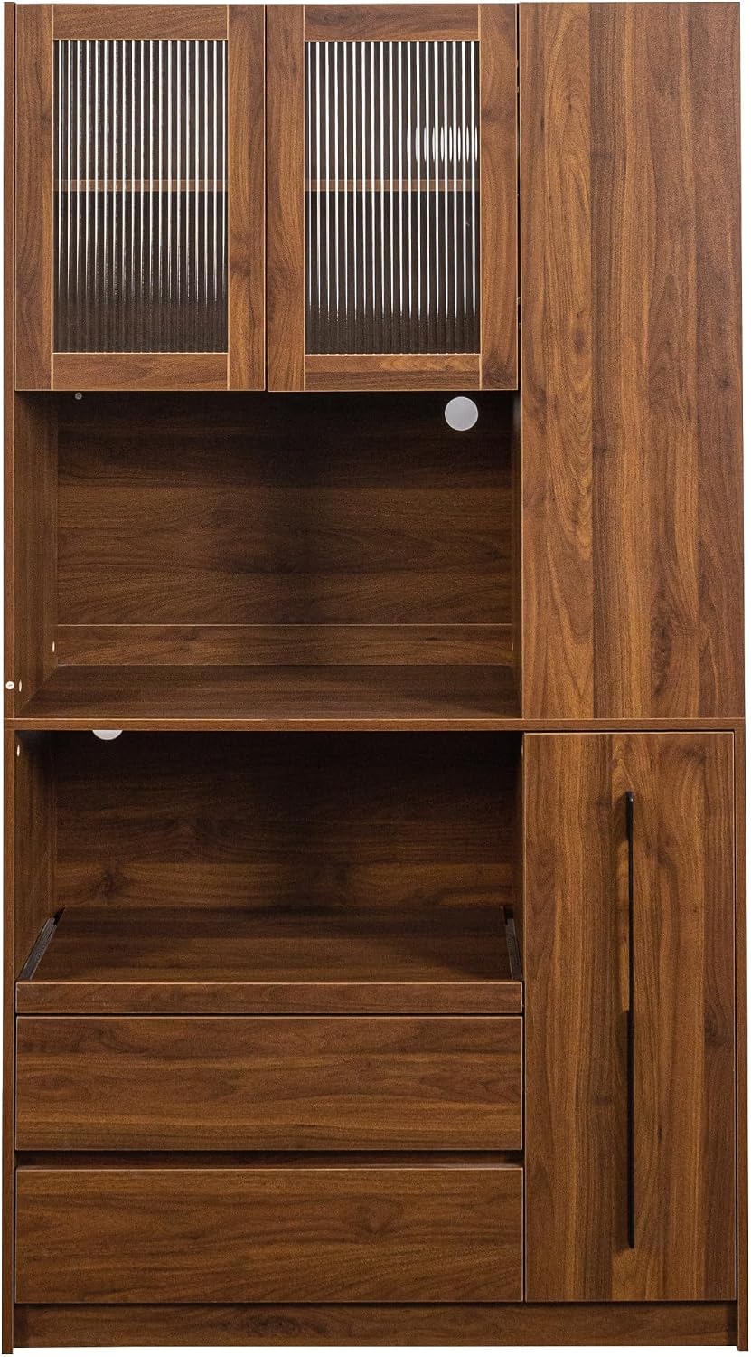 70.87" Tall Kitchen Pantry Cabinet with Pull-Out Storage Shelf and 4-Tie...