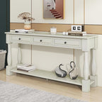 Merax 64" Classic Wood Console Table with Drawers and Bottom Shelf for Entryway Hallway Living Room (Antique White)