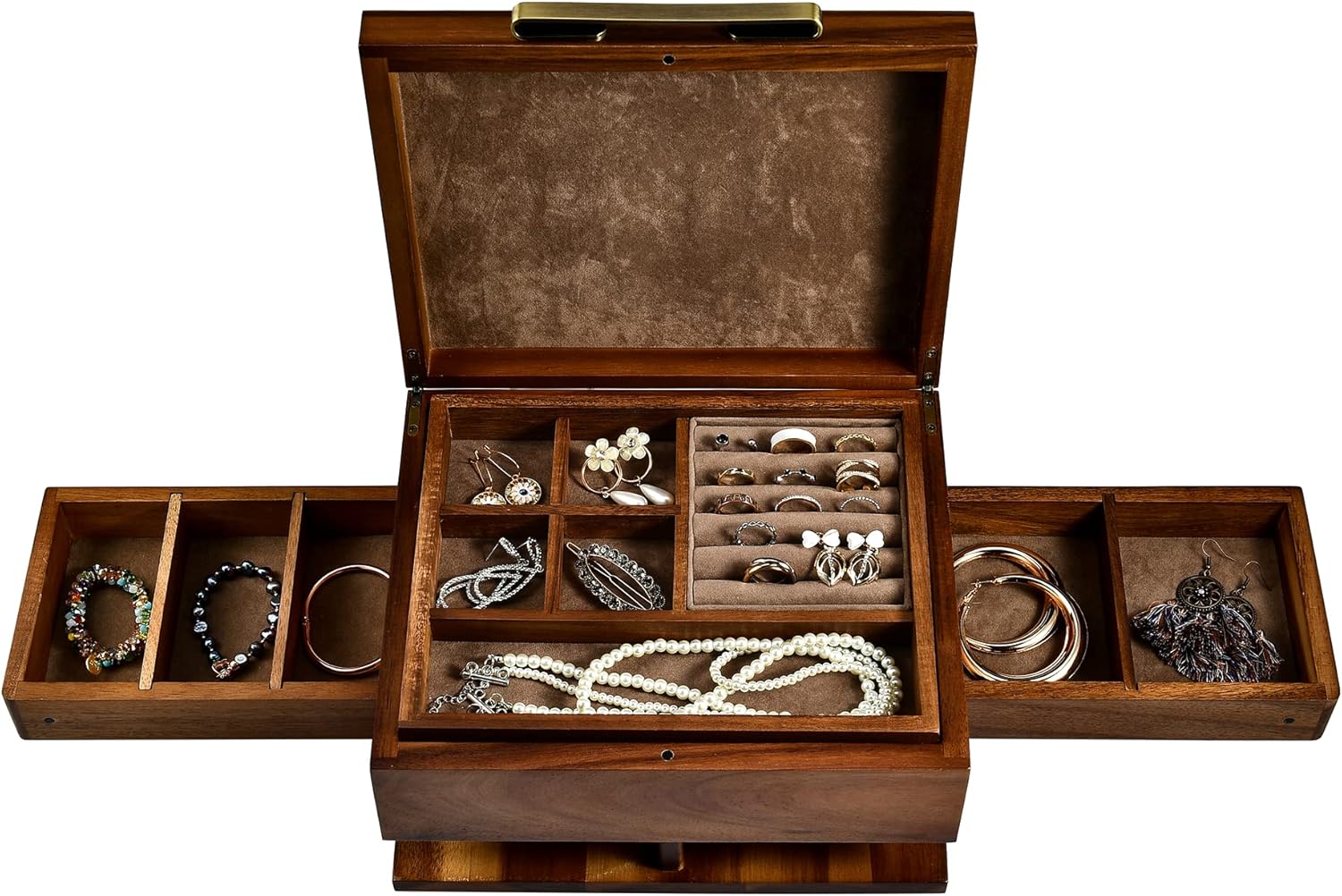 Shanik Wooden Jewelry Box for Women – Elegant Organizer with Ring Cushions, Pull-Out Drawers & Necklace/Earring Storage, Compact Gift for Jewelry Lovers