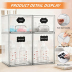 Baby Bottle Organizer, 4 Pack Bottle Storage Organizer Baby with Labels, Clear Stackable Storage Drawers for Bottles, Nipples, Pump Parts, Bottle Station Organizers for Countertop and Cabinet