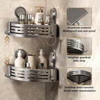VOLPONE Corner Shower Caddy Suction Cup Shower Shelf Corner No Drilling Bathroom Shower Organizer Storage Rack Adhesive Without Towel Bar (2Pack, Gray)