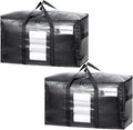 TAILI Extra Large Moving Bags, 2 Pack Black Heavy Duty Totes for Storage with Visible Window, Wrap Around Handles, Storage Bags for Space Saving, Alternative to Moving Boxes