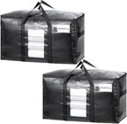 TAILI Extra Large Moving Bags, 2 Pack Black Heavy Duty Totes for Storage with Visible Window, Wrap Around Handles, Storage Bags for Space Saving, Alternative to Moving Boxes