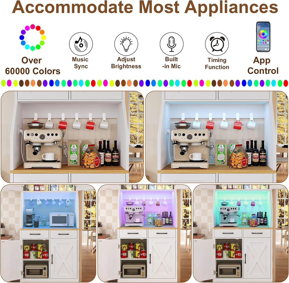 DreamDashio 73" Tall Pantry Cabinet with Charging Station & LED Ligh...
