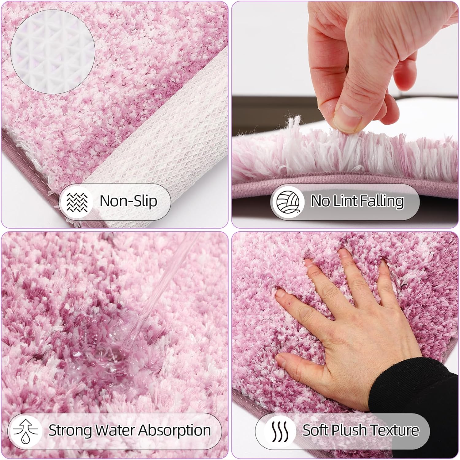 iMucci Bathroom Accessories Light Purple Bathroom Sets with Shower Curtain and Rug, Light Purple Ombre Waterproof Shower Curtain with Ultra Absorbent Rug Bathroom Accessories Set for Home