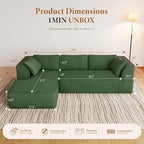 Vesgantti 106" Cloud Couch Sectional Modular Sofa, Deep Seat Comfy Cloud Couch Chenille Memory Foam Sofa Modular Couches for Living Room Bedroom, No Assembly Required (Green, Left-Facing Chaise)